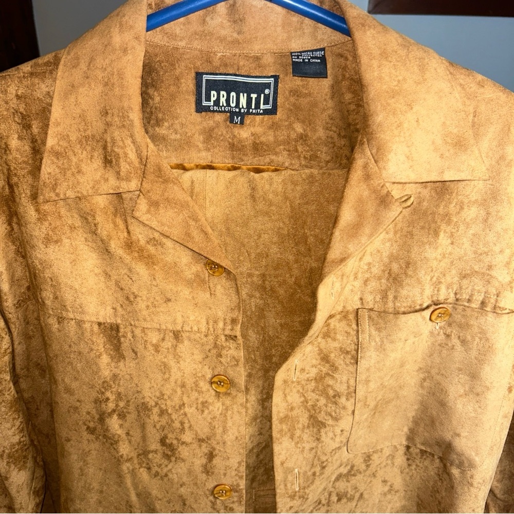 Pronti Men's dark tan shirt and pants,M suede